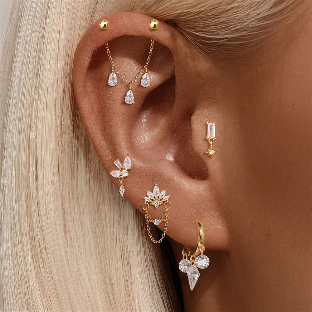 AIDE 925 Silver Chains Stud Earrings For Women Flat Head Threaded Puncture Ear Bone Charms For Studs Hoops Clif Fine Jewelry 1pc 250902