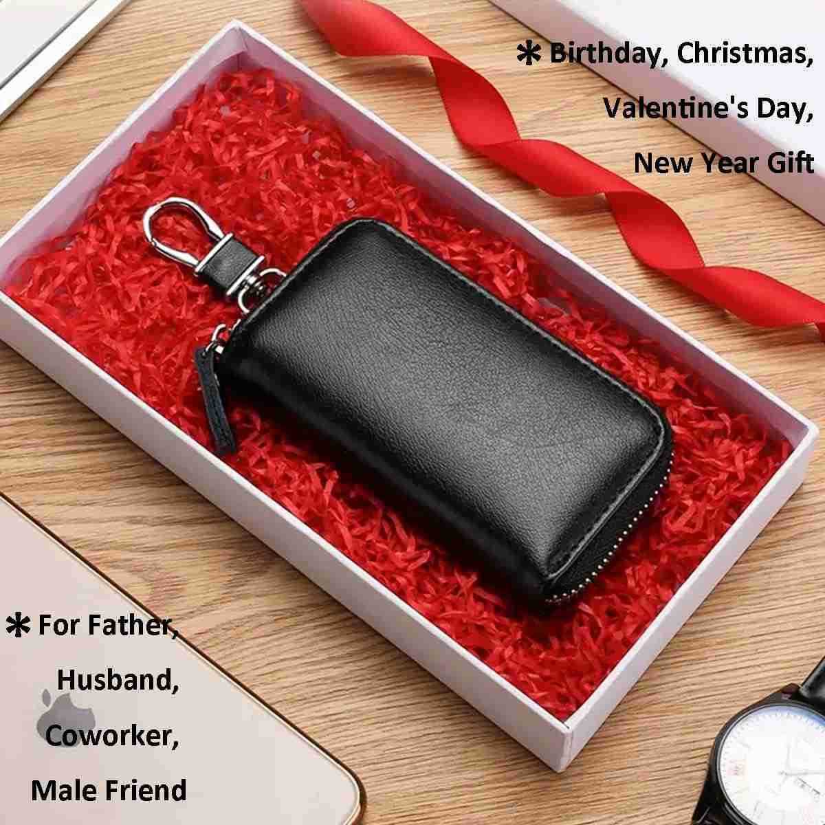 Unisex Mens Womens Premium Leather Car Key Holder Bag Keychain Case Wallet with 6 Hooks Zipper Closure M250904