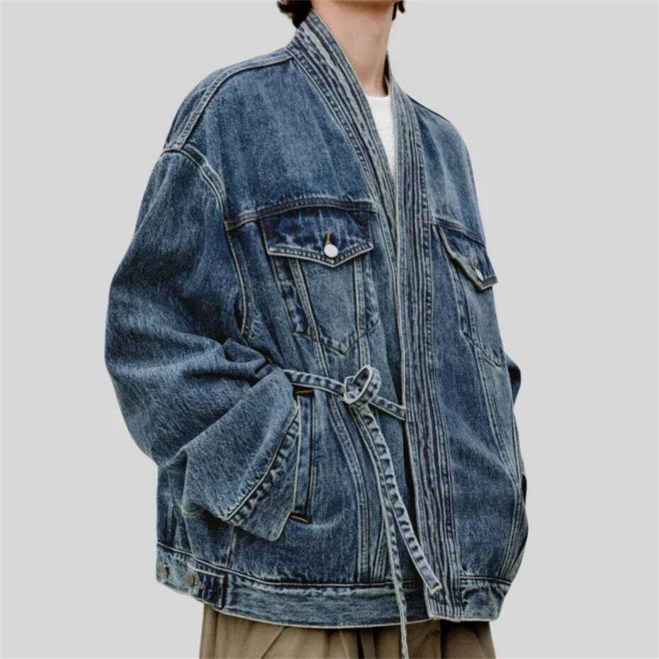 hoodie hoodie Chinese Style Denim Jackets Men Asymmetrical Lace-up Loose Jacket Cotton Autumn Vintage Outwear Plus Size Blue Couple Coat jacket jacket