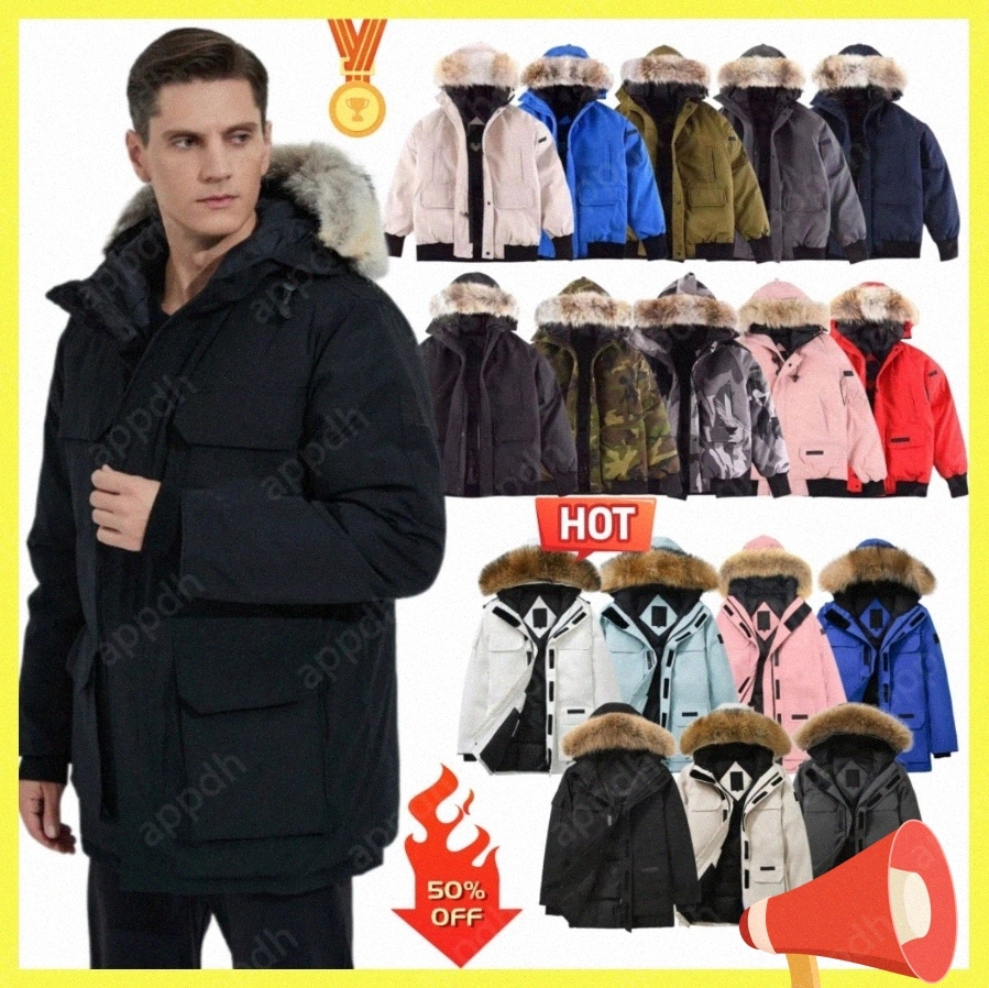 canada Long Puffer Jacket Designer Epaulet White Down Parkas Womens Doudoune Winter Thick Warm Fur Hooded Overcoat Large Size Long Zipper Outwear Coat