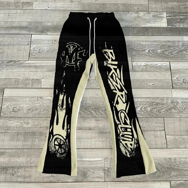 Y2k Flared Pants Hip Hop Men Loose 3D Print Trousers Casual Sweatpants Mid Waist Sporty Female Streetwear Vintage Flared Pants 250902