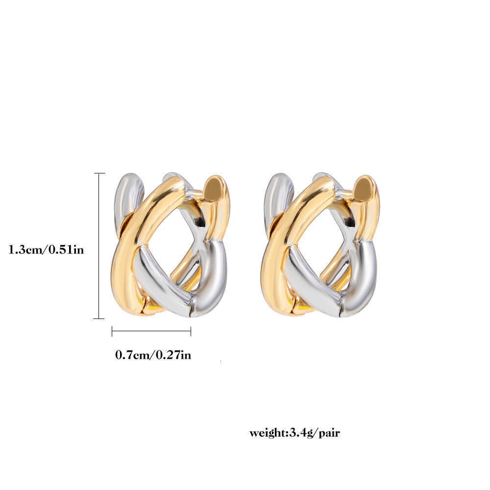 2025 New Korea Dongdaemun Ins-Style Earrings - Brass Cross/Circle Design, Gold/Silver 2-Tone, Unisex, Ruolong Brand, Anti-Tarnish