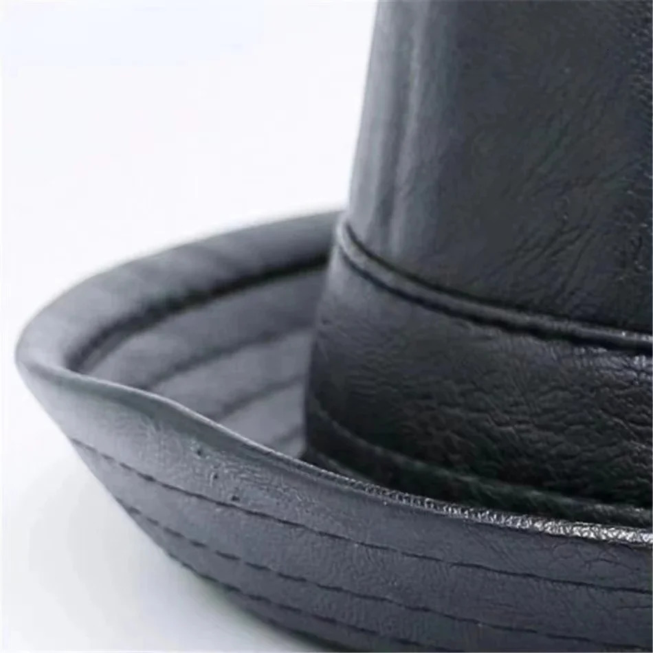 Fashion Men Black Leather Trilby Hat Male Fedora Cap Retro Women Autumn Porkpie Caps Mens Vintage Jazz Hats 250902