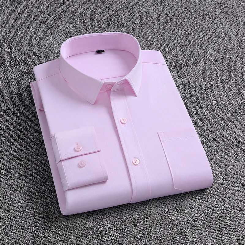 Mens Shirt With Pockets Middleaged Long Sleeve Spring Autumn Casual WrinkleFree FourWay Stretch Business Solid Color Shirt X250903