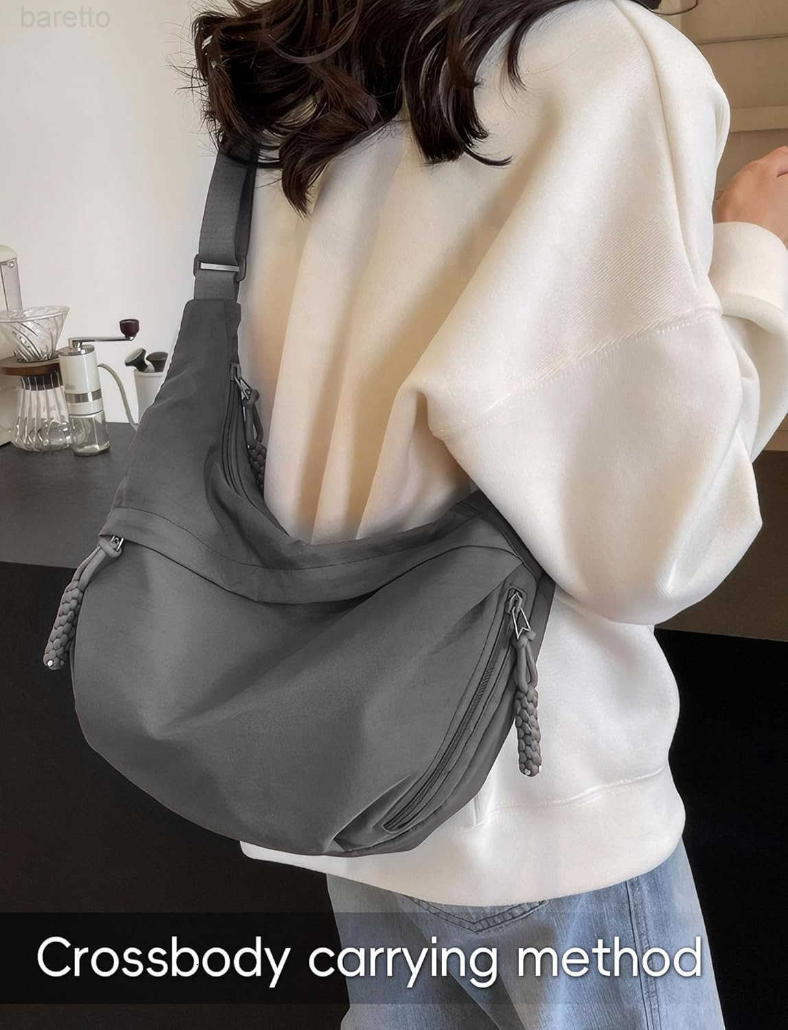 Lightweight Nylon Hobo Bag for Women Men Small Shoulder Bag Crescent Crossbody Bag with Adjustable Strap Casual Bag M250903