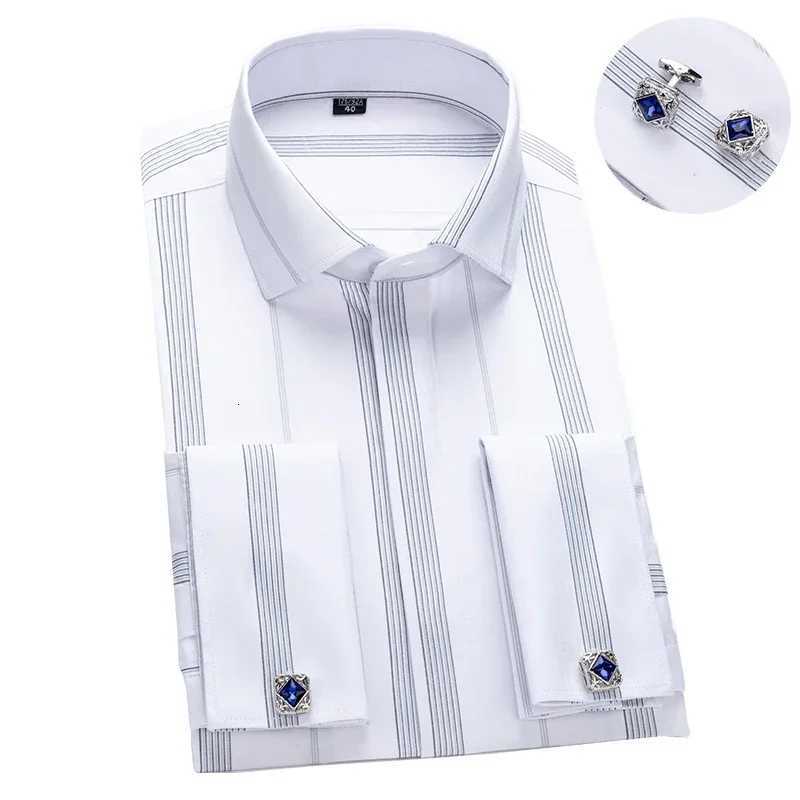 Mens Windsor Collar Luxury Business Formal Tuxedo Cufflinks French Cuff Dress Shirt Long Sleeve Shirts for Men Party Wedding X250903