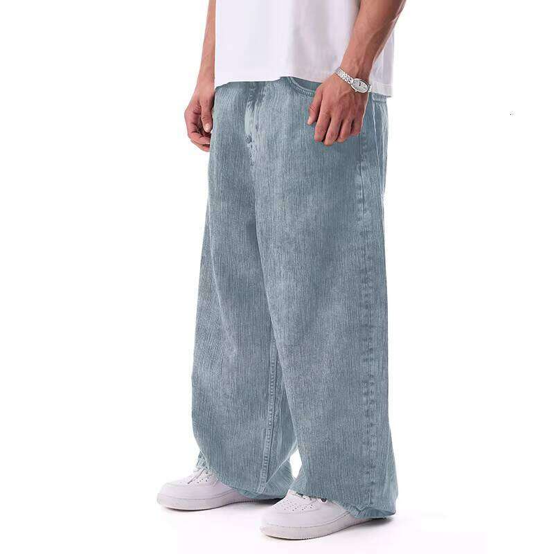 Unisex Blue Denim Jeans ODM Loose Wide-Leg Men's Streetwear Embroidered Decorated Harem Pants Summer Washed