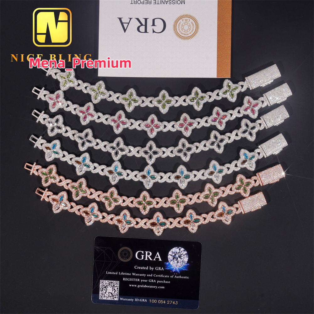 New Fashion Sells Well 925 Sterling Silver Marquise Flower Design Hip Hop Jewelry Iced Out Moissanite Infinity Bracelet Men