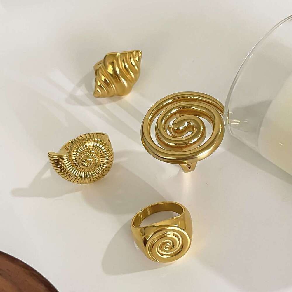 Stainless Steel Conch Spiral Hollow Open Non-Fading Personality Versatile Exaggerated Women's Ring