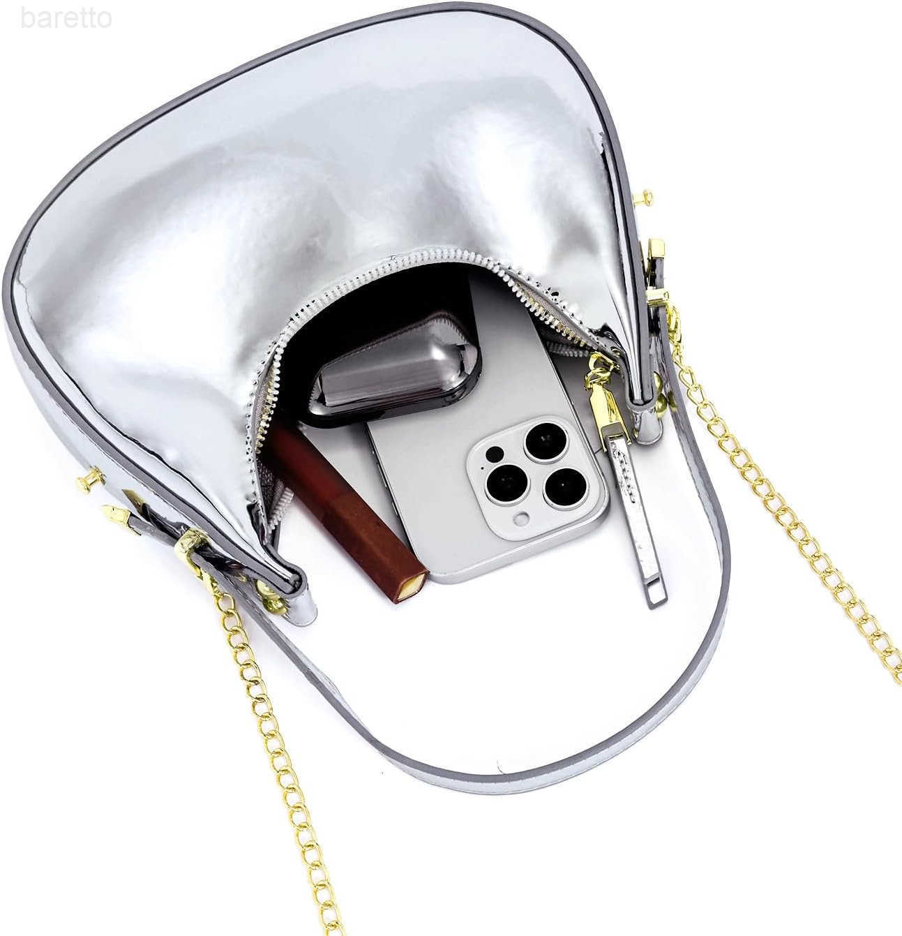 Cute Metallic Purses for Women Stylish Crescent Shoulder Bag Small Gold Crossbody Purse Patent Underarm Moon Bag M250903