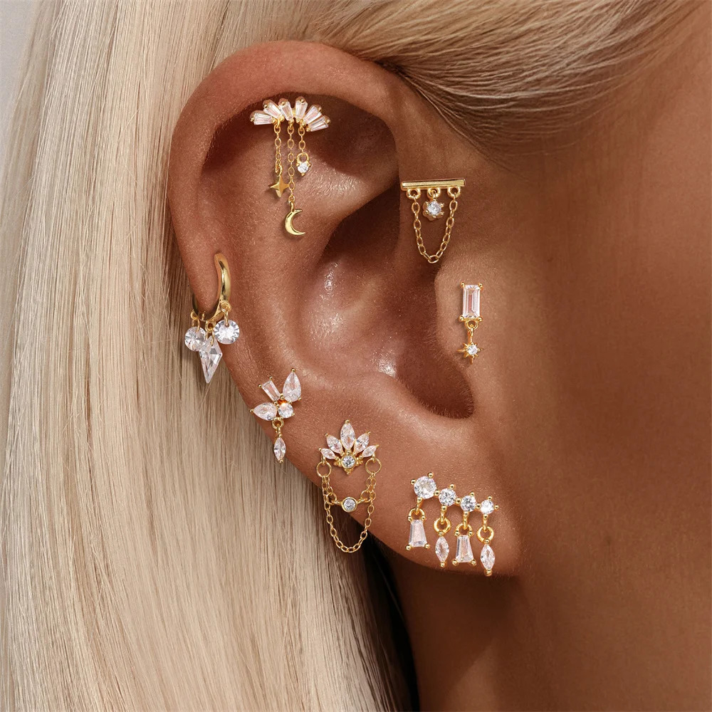 AIDE 925 Silver Chains Stud Earrings For Women Flat Head Threaded Puncture Ear Bone Charms For Studs Hoops Clif Fine Jewelry 1pc 250902