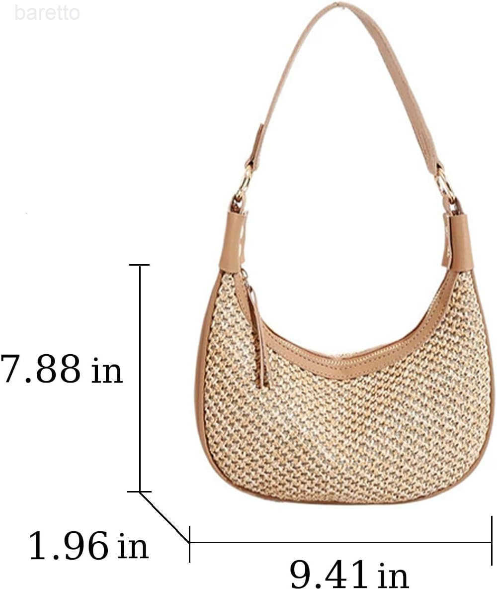 Straw Beach Shoulder Bags for Women Cute Small Crescent Tote Mini Clutch Purse Underarm Vacation Handbag Summer Straw Purse M250903