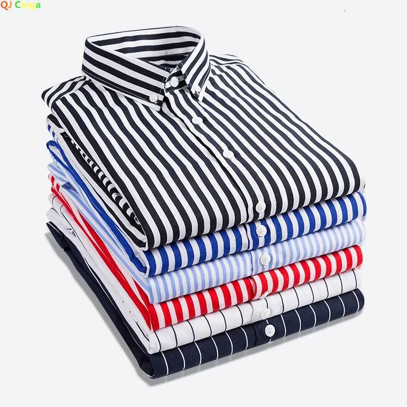 Mens Classic Striped Shirt Singlebreasted Longsleeved Shirts Autumn New Men Top Red Blue Black Slim Version Male Chemise X250903