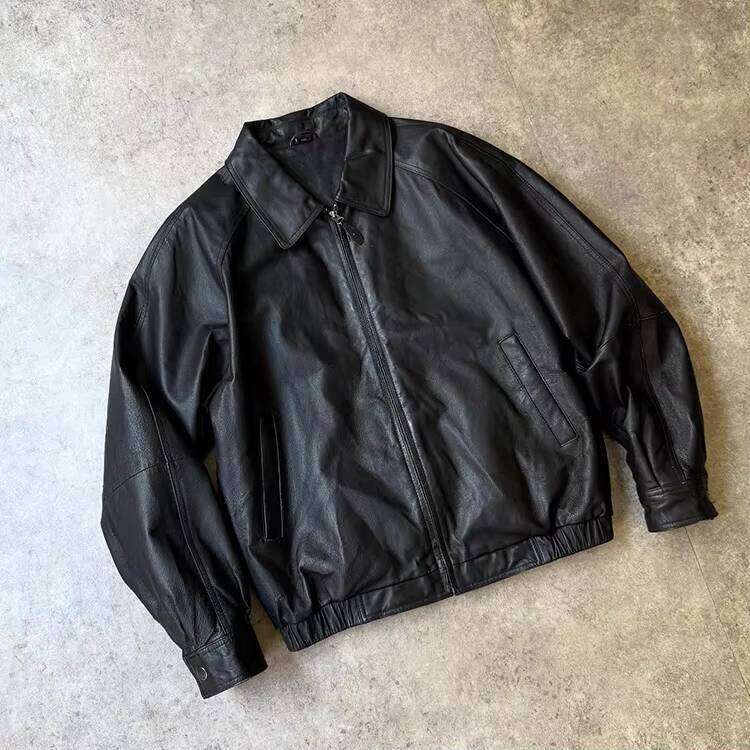 Logo Cut Windbreaker Fashion Blank Zipper Square Fit Streetwear Leather Casual Jacket for Men