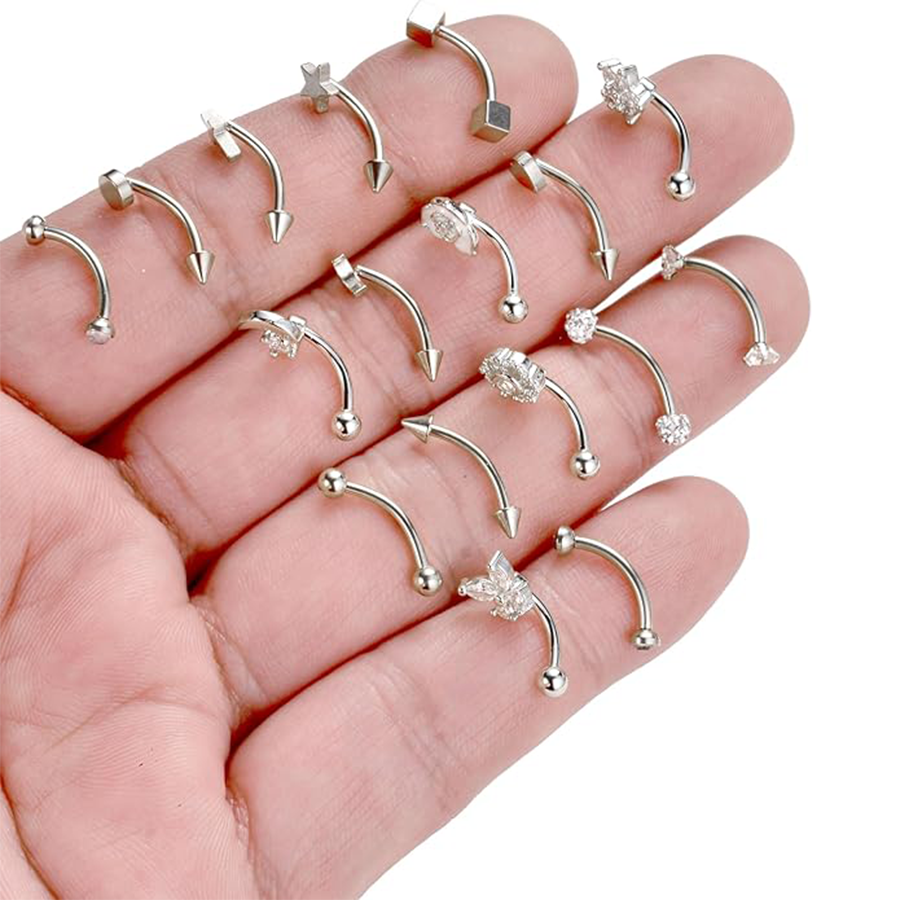 18Pcs Eyebrow Piercing Jewelry 16G Surgical Steel Curved Barbell Eyebrow Rings Butterfly Moon Lip Belly Button Rook Daith Tragus Earrings for Women Me