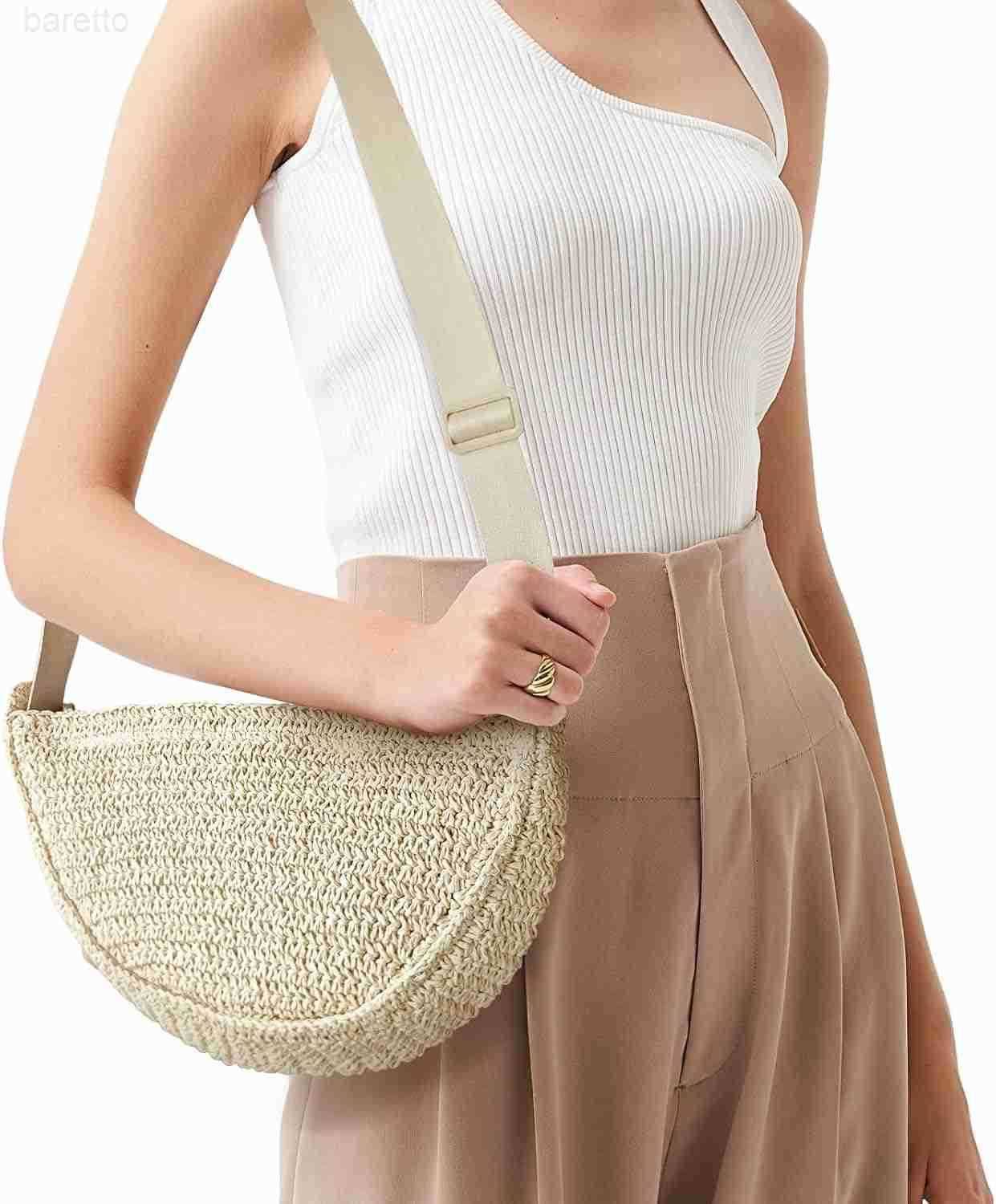 Straw Crossbody Bag for Women Summer Woven Beach Handbag Crescent Shoulder Purses with Adjustable Strap 2025 M250903
