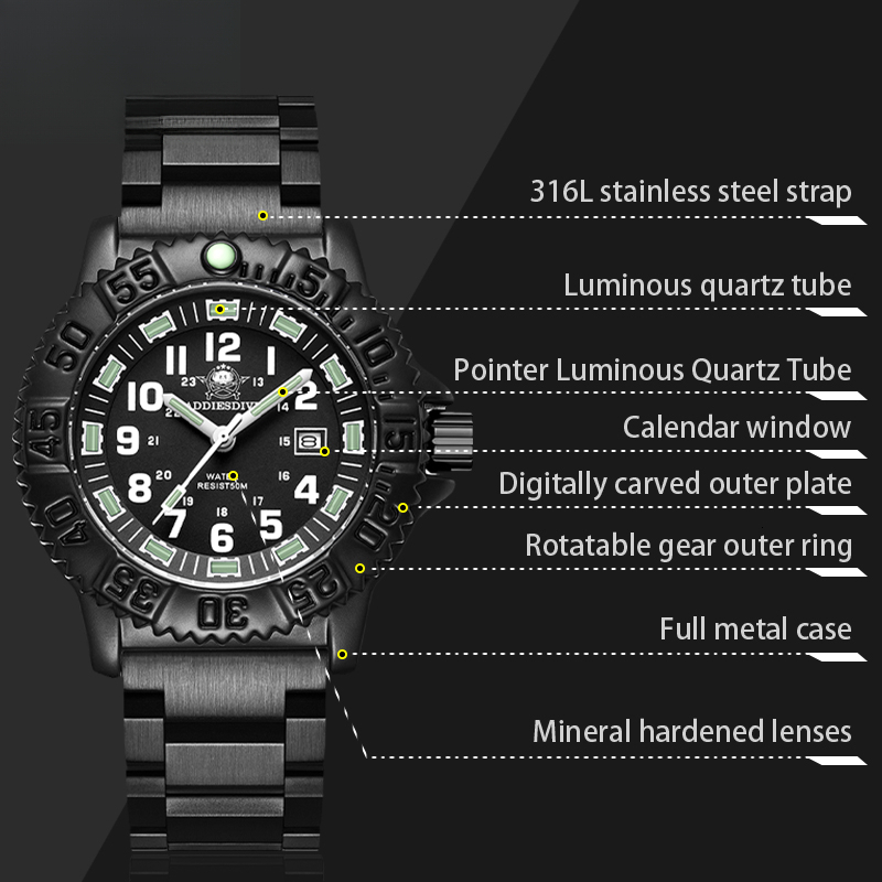 50M Waterproof Men Quartz Wrist Watch Stainless Steel Strap Sport Watch for Men Luminous Hands Date Display reloj hombre