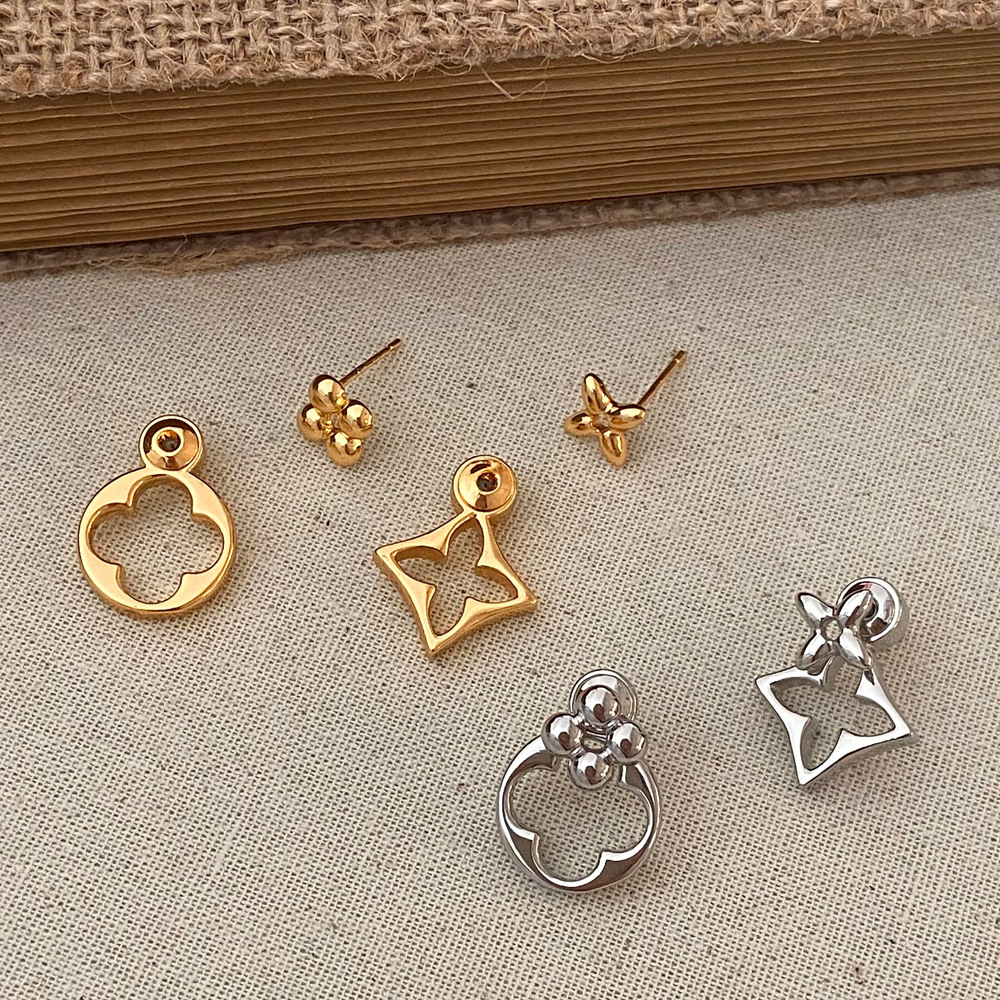 Gold - Toned Asymmetrical Stud Earrings with Floral & Geometric Designs, Chic Elegant Jewelry for Daily or Stylish Looks