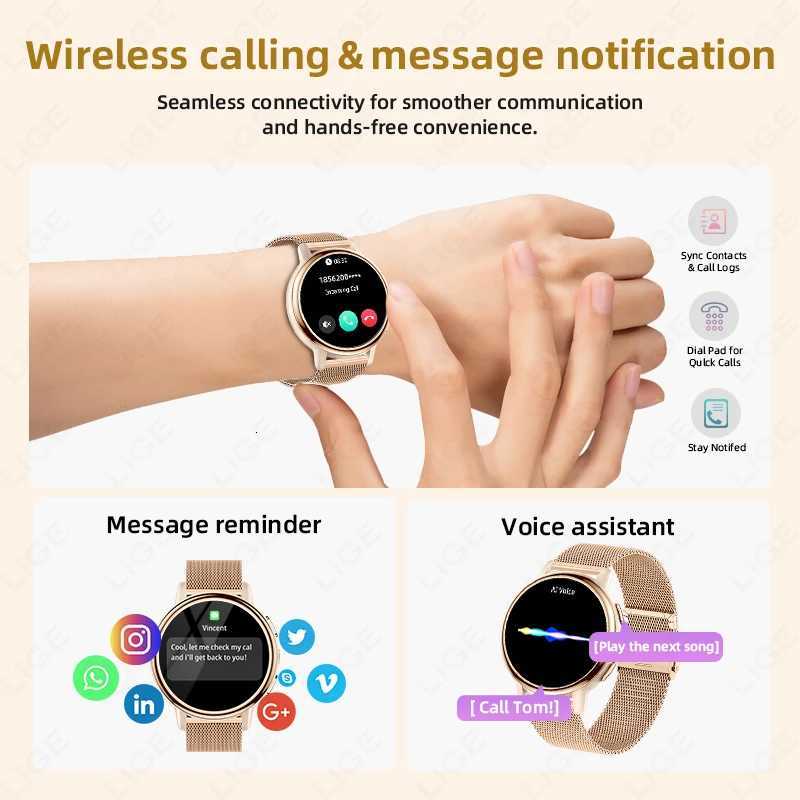 LIGE New Women Smart Watch Luxury 126 HD Sn etooth Call Smartwatch Ladies Full Touch Flashlight Waterproof SmartwatchXJ250903