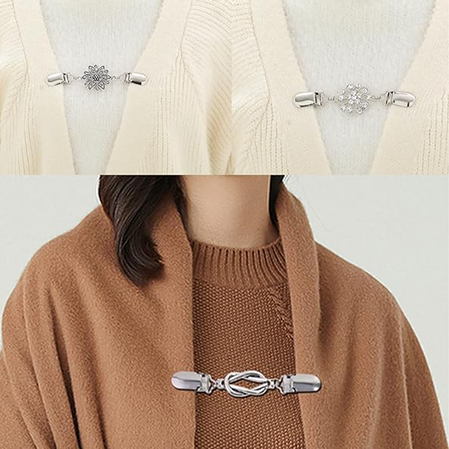 8Pcs Vintage Sweater Shawl Clips Retro Cardigan Collar Shirt Dresses Waist Clip Antique Flowers Pattern Brooch Clip Women