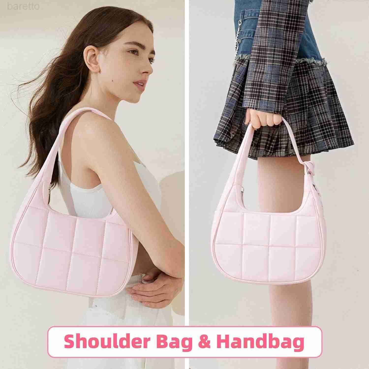 Puffer Crescent Shoulder Bag for Women Small Puffy Purse for Women Nylon Quilted Shoulder Purses with Adjustable Strap M250903