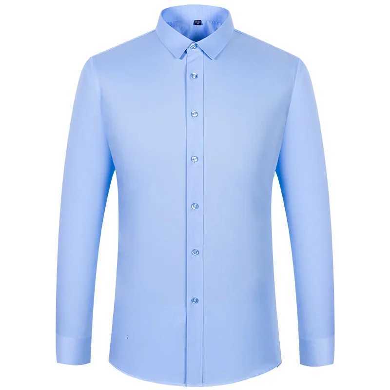 Plus size 8XL elastic longsleeve shirts for men slim fit formal plain shirt wrinkle free soft office tops solid color clothes X250903