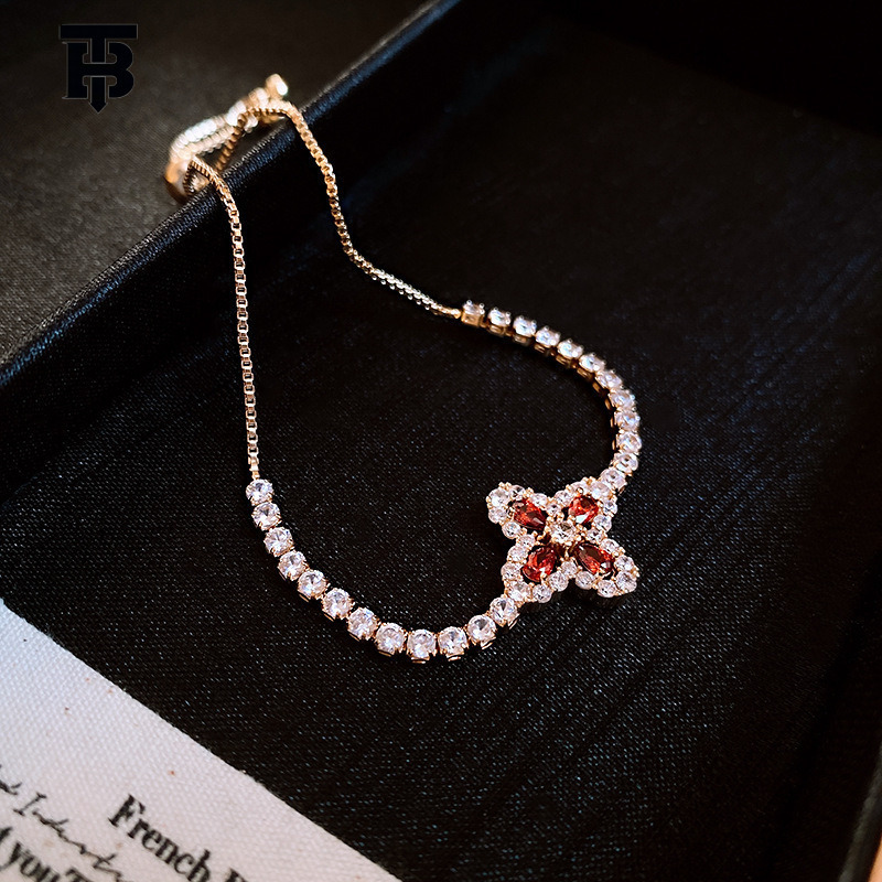 TB BHULAMTE Designer Ladies' Luxurious Style Zircon Rhombic Flower Bracelet With Petal Niche Elegant High-end Women's Jewelry