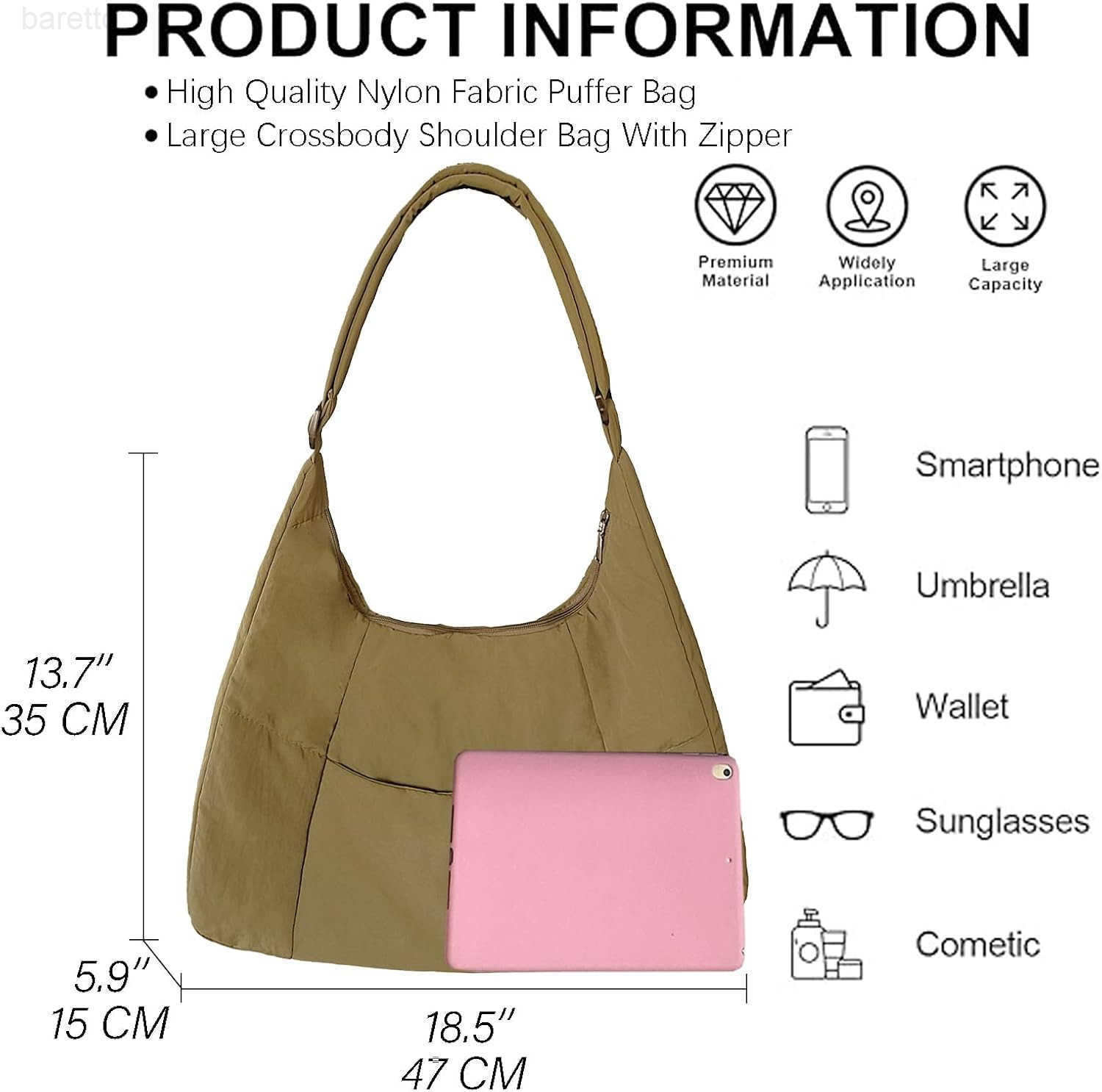 Large Nylon Crossbody Purse Women Hobo Crescent Shoulder Bag Slouchy Tote Bag Casual Weekend Handbag for Women M250903
