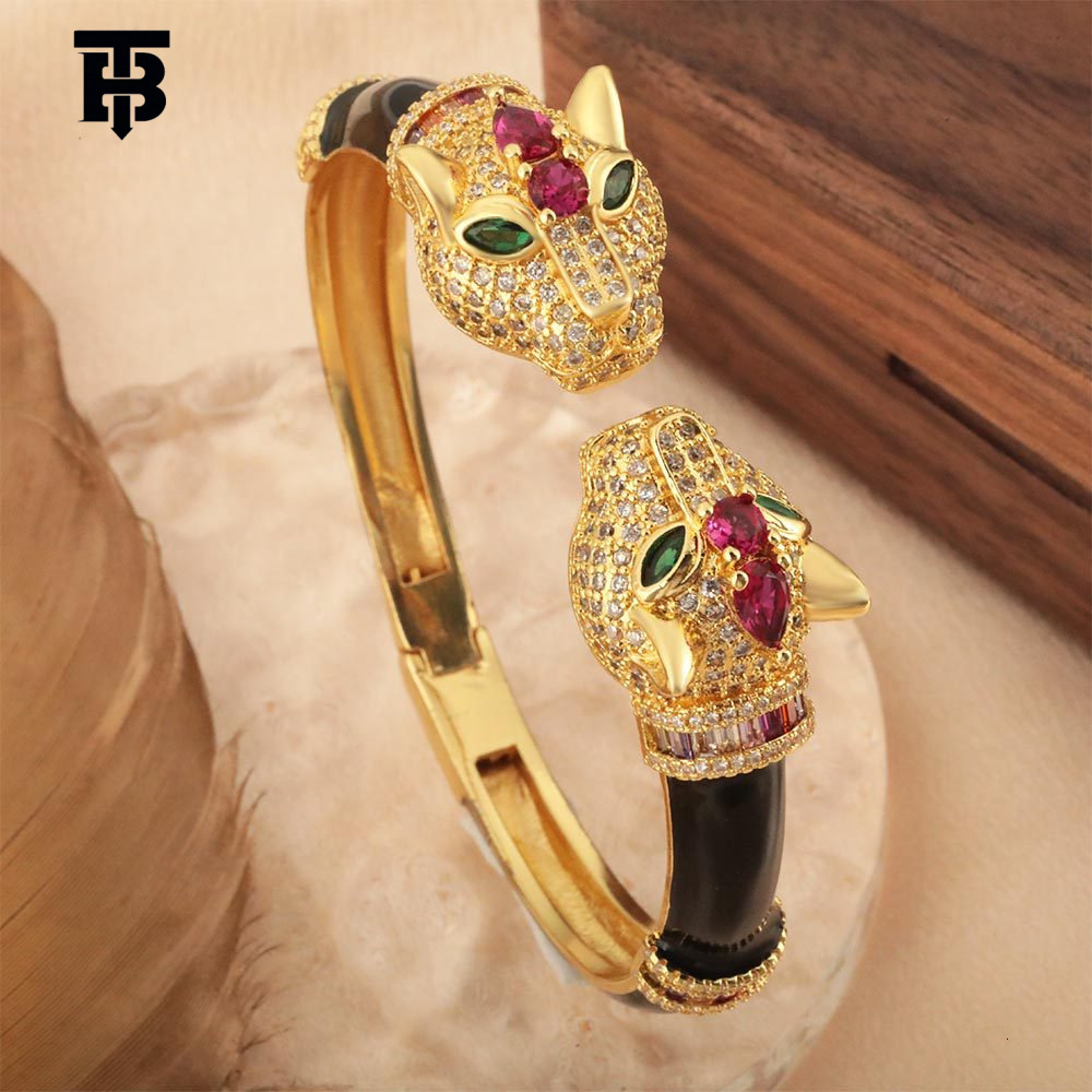 TB BHULAMTE Designer Women's Bracelet European And American Trendy Light Luxury Black Panther Open-ring Copper-plated Micro-inlaid Oxygen Bracele