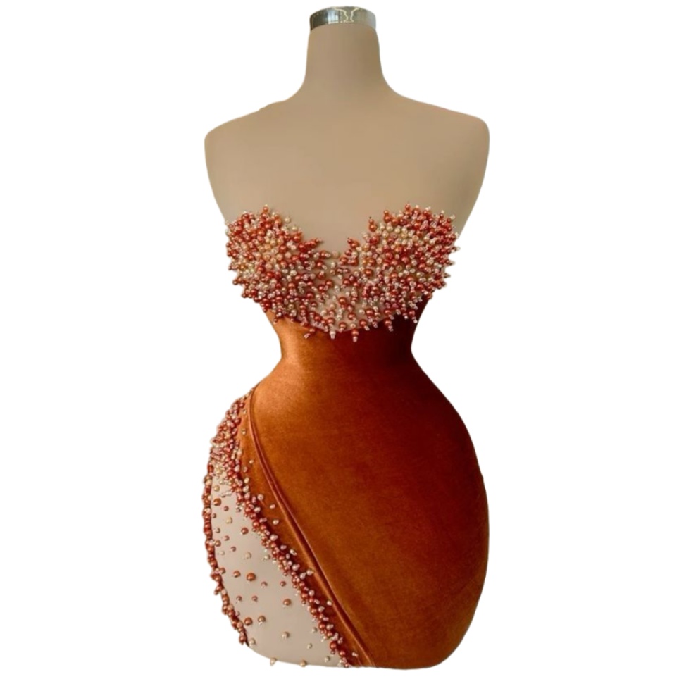 Chic Orange Sheath Cocktail Dress Sweetheart Pearls Velvet Elegant Short Mini Graduation Homecoming Dresses For Special Occasions Sweetheart Gowns