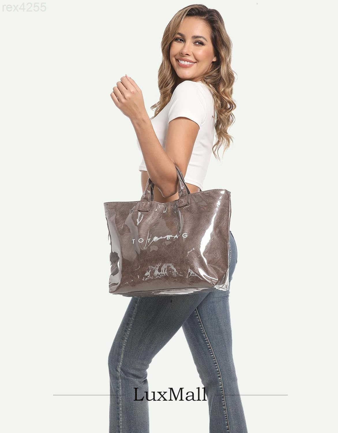 PVC Tote Bag for Women Kraft Paper Letter Print Tote Bag Large Hobo Handbags with Top HandleW250903