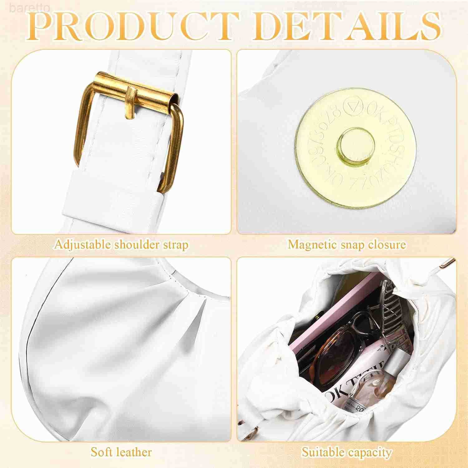 Coquette Ruched Shoulder Bag for Women Cute Leather Clutch Cloud Purse with Bow Charm Crescent Handbag Tote Bag Girl M250903