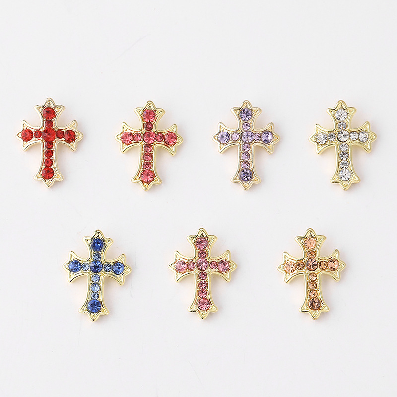 Handcrafted Exquisite and Fashionable 3D Rhinestone Inlaid Cross Nail Art Accessories, Luxury Style Alloy Cross Rhinestone Nail Decorations DIY
