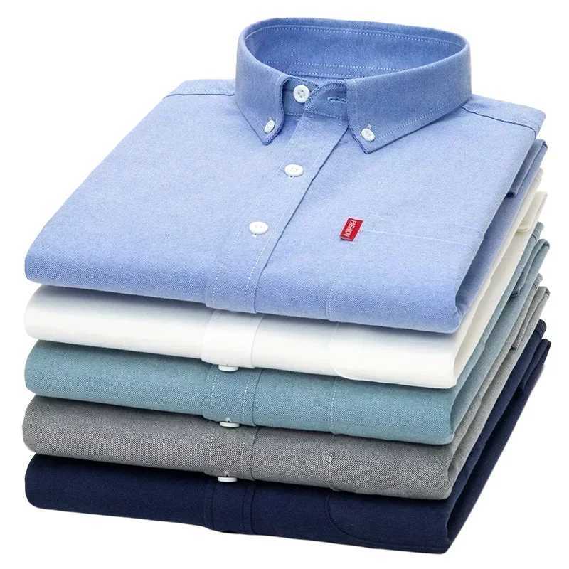 Classic Solid Color Casual Long Sleeve Shirt Men Oxford 100 Cotton Long Sleeve Shirt for Men Soft Cozy Formal White Shirt X250903