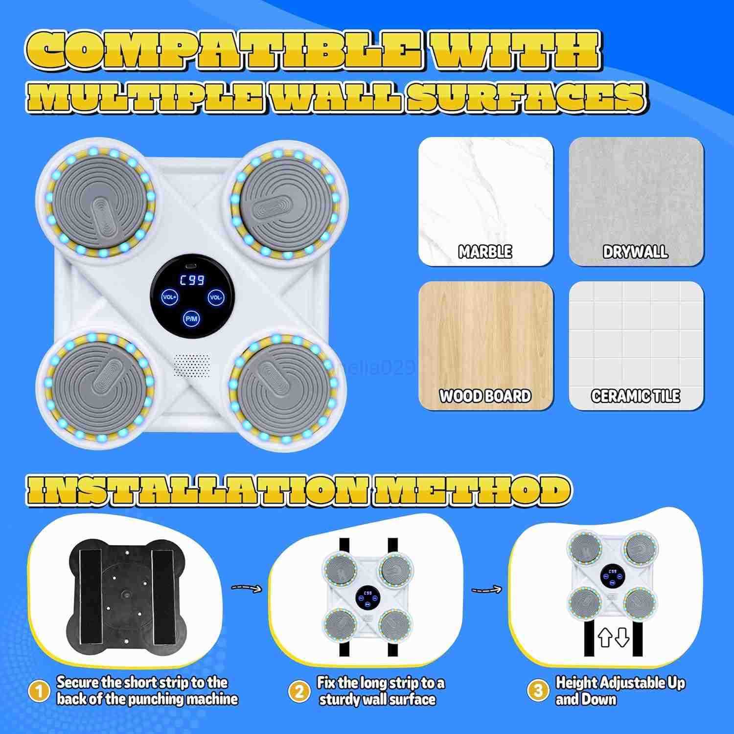 Music Boxing Machine for Kids Wall Mounted Smart Punching Target Toy with Bluetooth LED Lights Music Workout Game Toy with Boxing Gloves for Boys and 