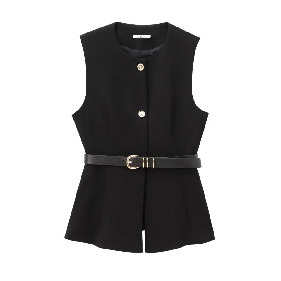 Long Belted Waistcoat Traf FallWinter Arrival Fashionable Round Neck Sleeveless Vest Top for Women 9300525 250903