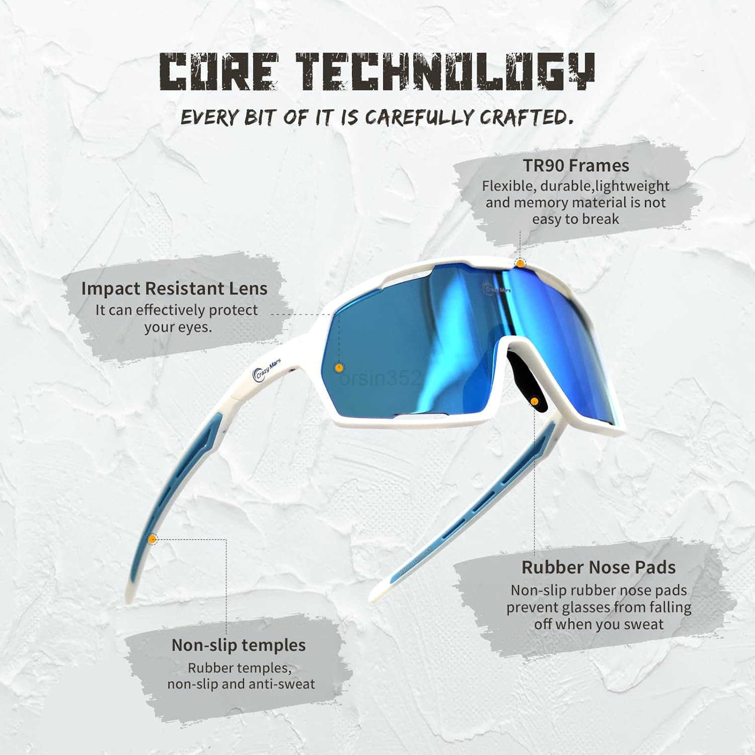 Polarized Sport Safety Sunglasses UV400 Protection Lightweight Glasses for Men Women Adjust for Cycling RunningW250903