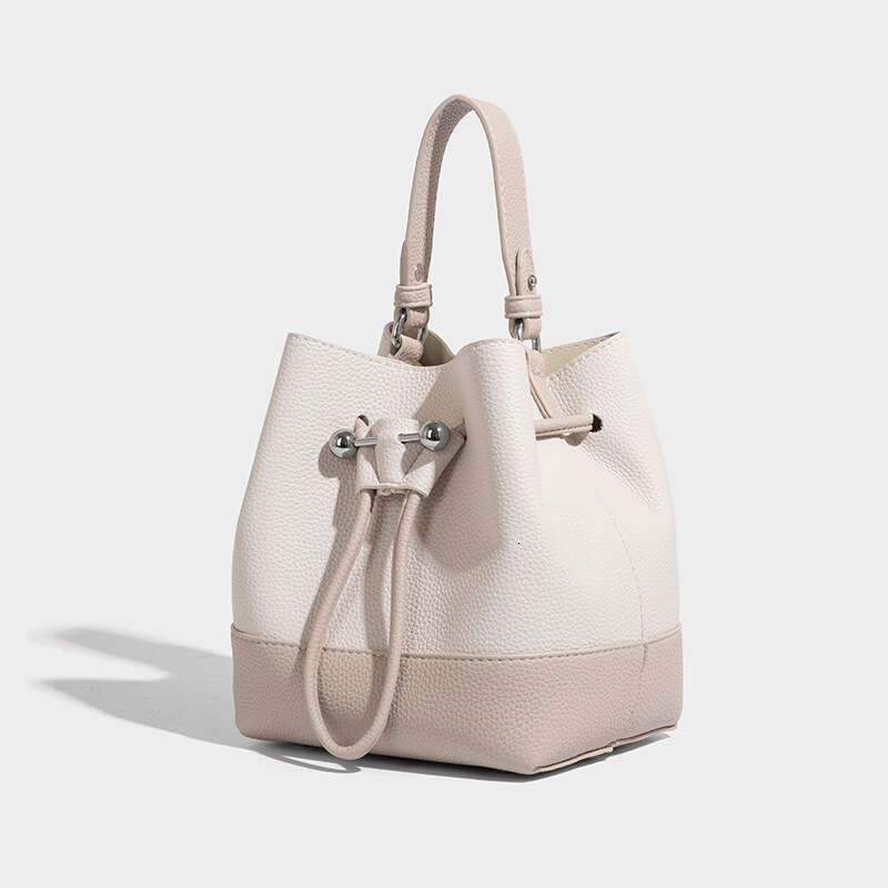 2025 Spring European Retro Women's Bucket Bag Fashion Crossbody Drawstring Patchwork Canvas Handheld Bag Brown Apricot Pink Beige Black