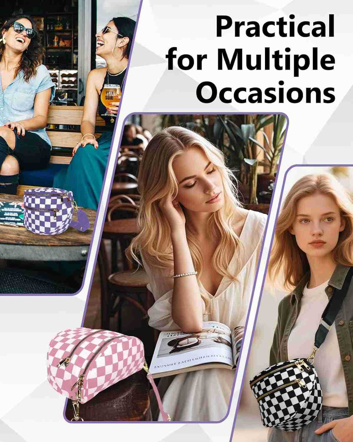 Womens Crossbody Bum Bag Trendy Crescent Plaid Waist Bag with Large Pockets and Strap Sling Pack for Casual Travel Outdoor One Fize fits All Pink and 