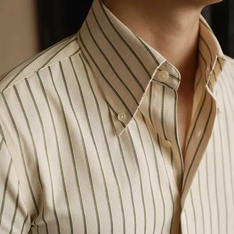 Men Casual Striped Long Sleeve Shirt Autumn Business Slim Fit Fashion Point Collar Shirt X250903