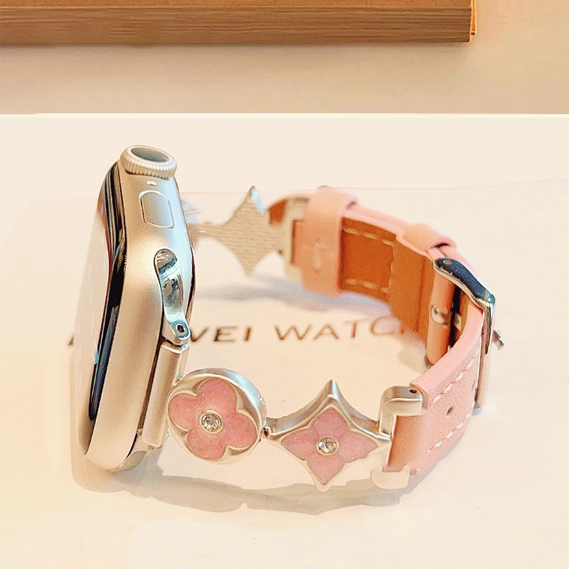 2025 Four Leaf Flower Leather Metal Premium Suitable for Apple Watch Strap Breathability 38mm 40mm 41mm 42mm 44mm 45mm iWatc Series Luxury Designer