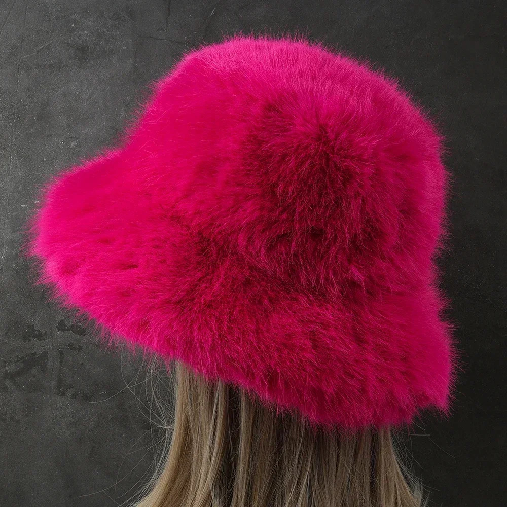 Big Oversized Fluffy Faux Fur Bucket Hats for Women Plush Fisherman Hat Winter Warm Thicken Cold proof Panama Cap Y2k 250821 - view 6