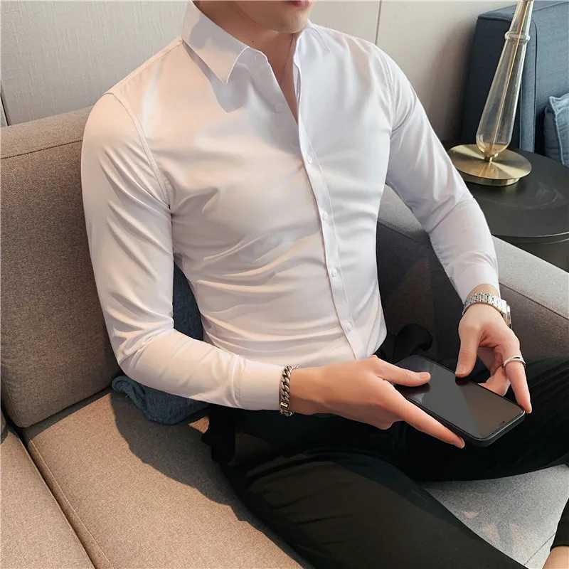 Plus Size S7XL High Quality Men Dress Shirt 2024 Autumn Long Sleeve Solid Business Slim Shirts Homme Dress Social Casual Shirt X250903