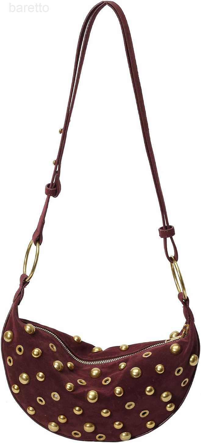 Purse Trendy Studded Handbag Hobo Crescent Bags Y2K Shoulder Bag Suede Purses for Women M250903