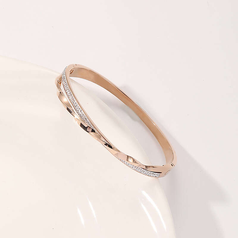 DHpet 2025 New Titanium Steel Cross Bracelet - 18K Rose Gold Plated, Crystal Inlaid, Floral Elements, Valentine's Gift, Sweet Tea Jewelry for Wom