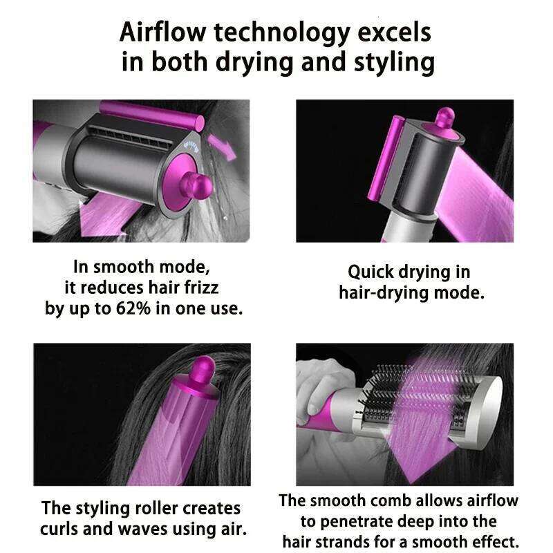 6In1 Professional 1300W Multi-Functional Hair Styler - Dry, Straighten, Curl With Brush, Ideal For Salon & Home Use