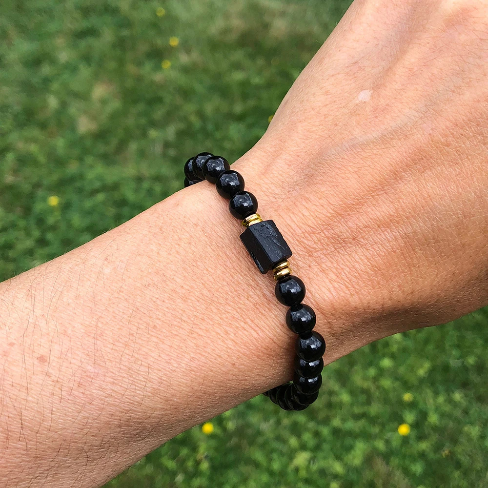 Raw Black Tourmaline Black Tourmaline bracelet 6mm wrist mara protection grounding stress relief root chakra1pc 250902