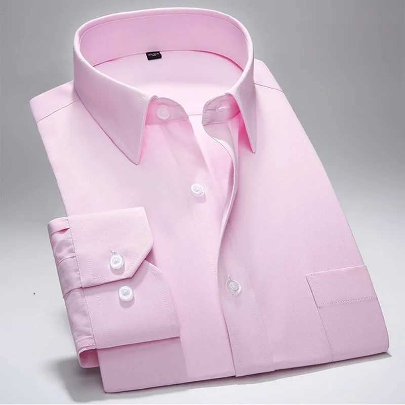 New Men Formal Shirt Long Sleeve Office Solid Color AntiWrinkle Fashion Business Pocket White Social Pocket Blue Shirt S7XL X250903