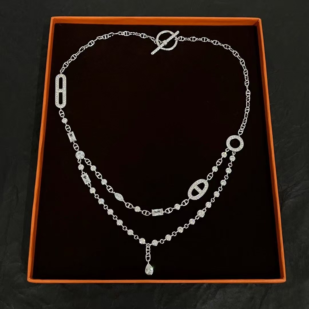 Classic Pig Nose Double layer Necklace Luxury Crystal H Necklace High quality Stainless Steel Designer Jewelry for Women
