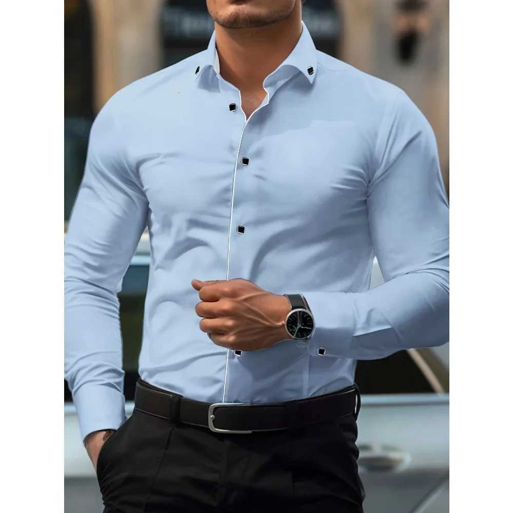 FGKKS New Men White Shirts Fashion Quality Smart Business Long Sleeve Casual Patchwork Elastic Male Dress Shirt X250903
